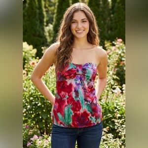 Ann Taylor LOFT Red ruched strapless top size 14 Y2k‎